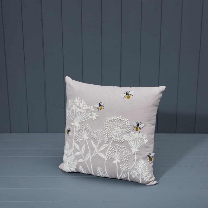 Grey Cotton Bee Meadow Cushion and Filler detail page